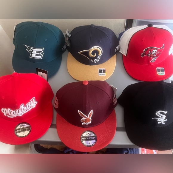 6 vintage size 7 fitted hat 100% wool bundle and 2 playboy nwt eagles rams bucs